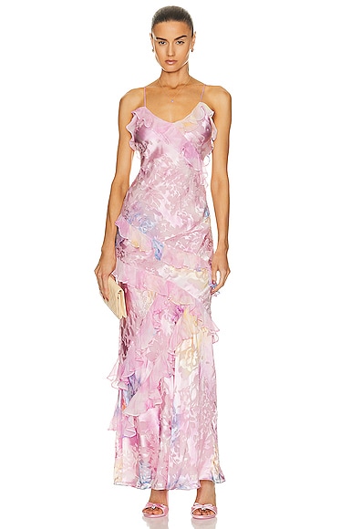Loveshackfancy Rialto Ruffled Silk-blend Gown In Candy Sparkle