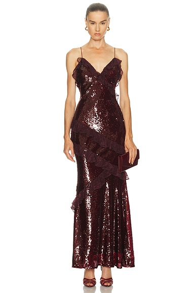 LoveShackFancy Rialto Dress in Bordeaux