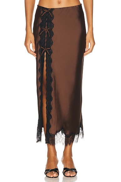 LoveShackFancy Calder Skirt in Chocolate Brown