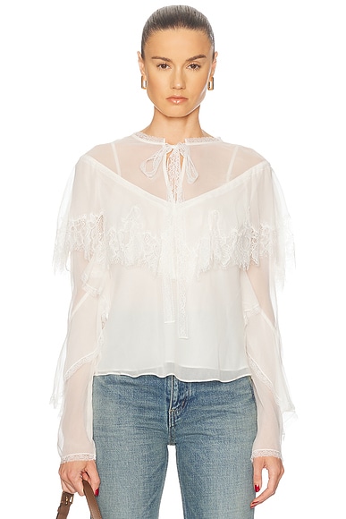 LoveShackFancy Afton Blouse in Ivory