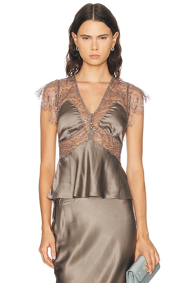 LoveShackFancy Verelle Top in Pewter Sky