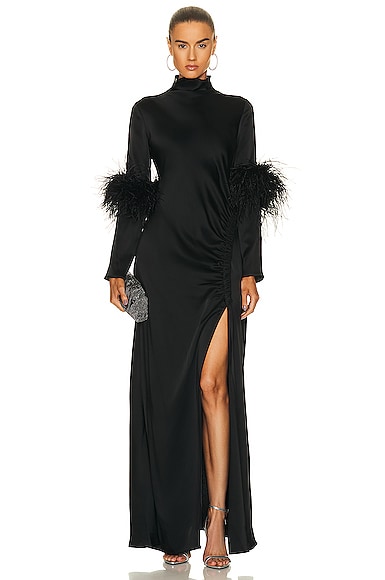 Lapointe Ostrich Feather Slit Maxi Dress in Black | FWRD