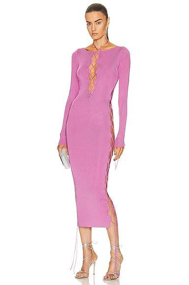 Lapointe Long Sleeve Lace Up Dress in Pink