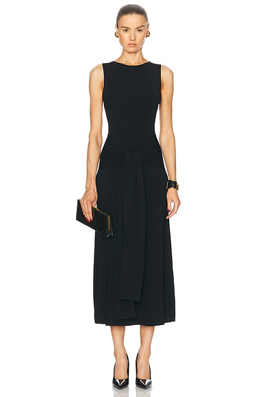 Lapointe Matte Viscose Waist Tie Dress in Black