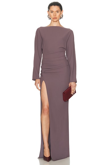 Lapointe Stretch Drape Crepe Off The Shoulder Dress in Mocha