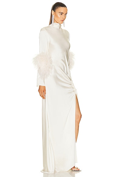 Shop Lapointe Doubleface Satin Bias Tab Slit Maxi Dress In Cream