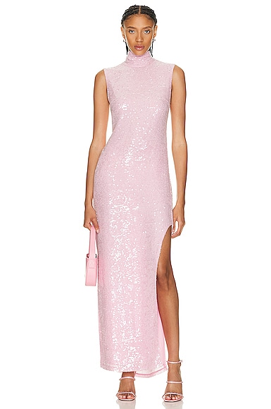 Shop Lapointe Sequin Viscose High Neck Sleeveless Dress In Blossom