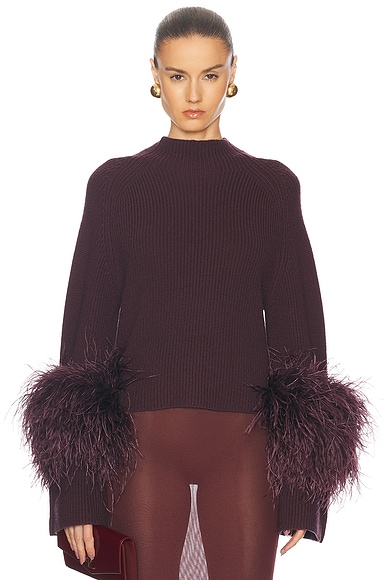 Lapointe Merino Mock Neck Feathers Sweater in Mulberry