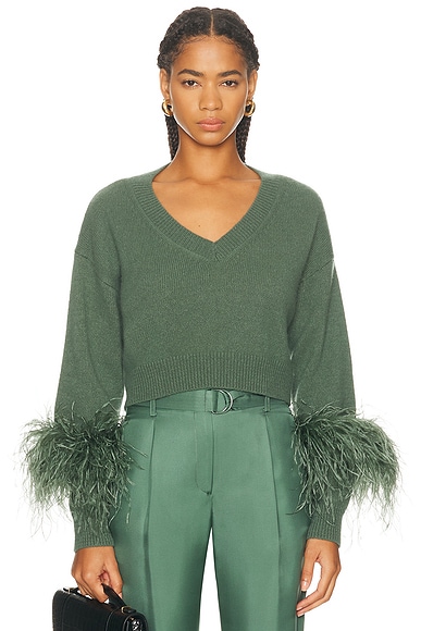 Cashmere Cropped V Neck Feather Sweater