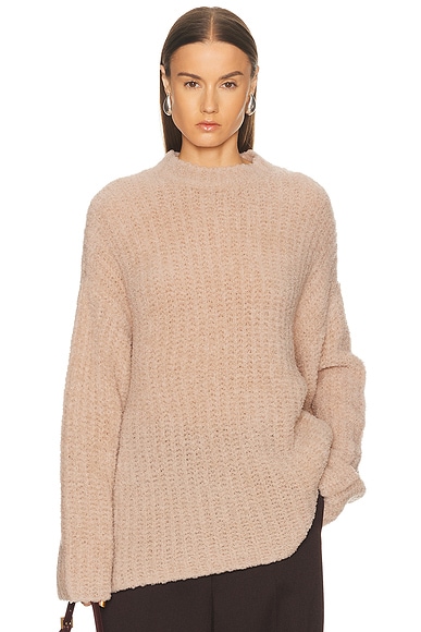Lapointe Plush Boucle Oversized Crewneck Sweater in Champagne