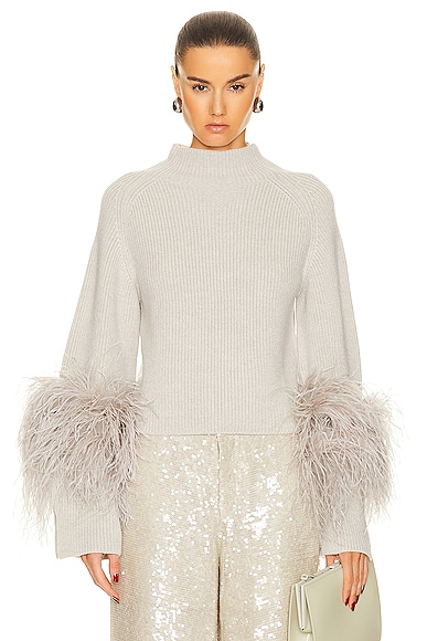 Merino Wool Cropped Raglan Slit Sleeve Ostrich Sweater