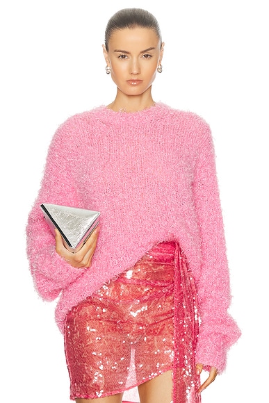 Textured Mohair Long Sleeve Crewneck Pullover Sweater