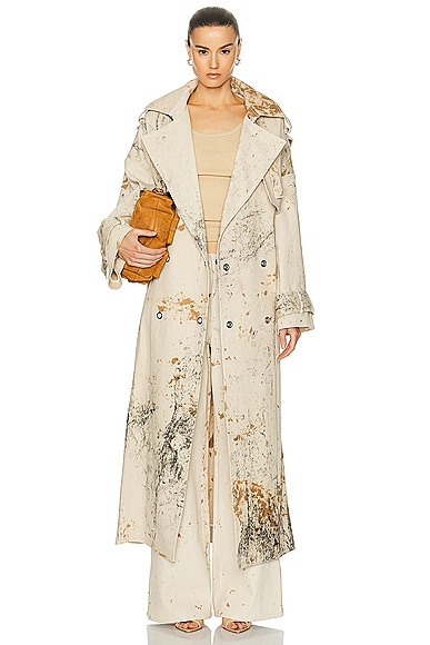 Shop Lapointe Splatter Denim Double Breasted Trench Coat