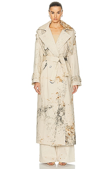 Shop Lapointe Splatter Denim Double Breasted Trench Coat