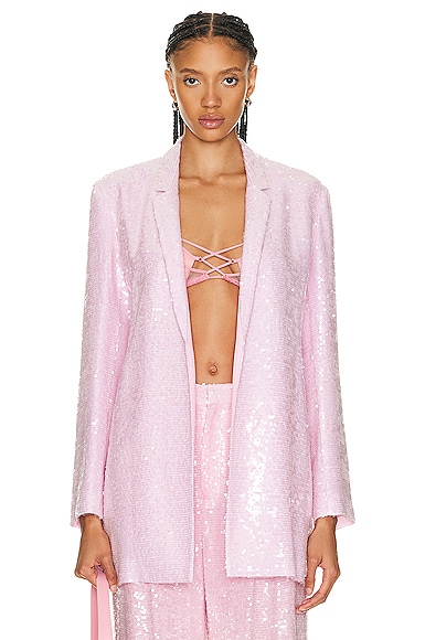 Sequin Viscose Single Breasted Blazer in Pink