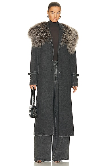 Washed Denim Relaxed Mongolian Trench