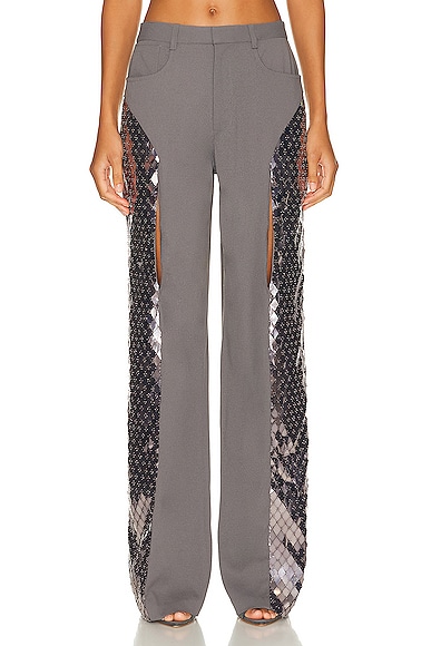 Lapointe Metal Embroidery Pebble Crepe Slit Front Pant in Steel