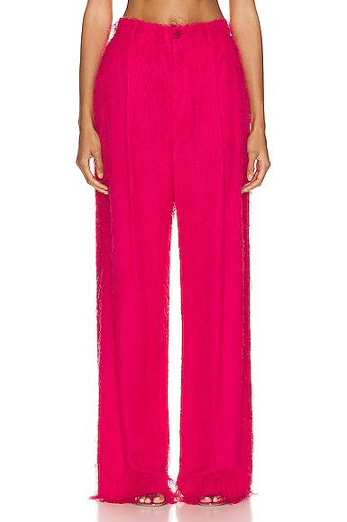 Lightweight Fringe Relaxed Pleated Pant in Fuchsia