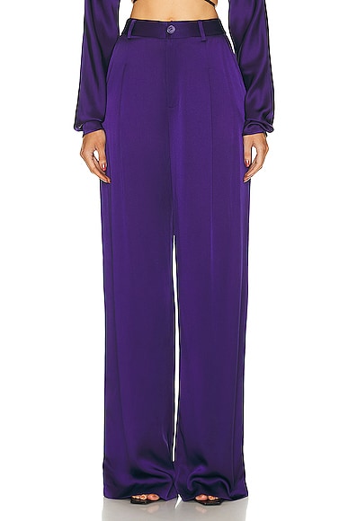 Lapointe Doubleface Satin Relaxed Pleated Pant in Violet
