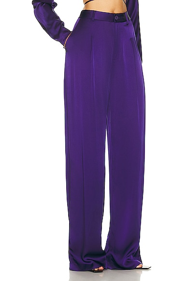 Shop Lapointe Doubleface Satin Relaxed Pleated Pant In Violet
