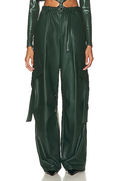 Lapointe Stretch Faux Leather Utility Pocket Pant in Dark Green