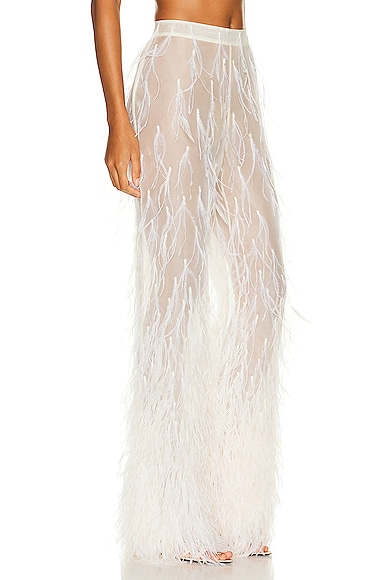 Shop Lapointe Ombre Feather Embroidery Side Zip Trouser In Cream