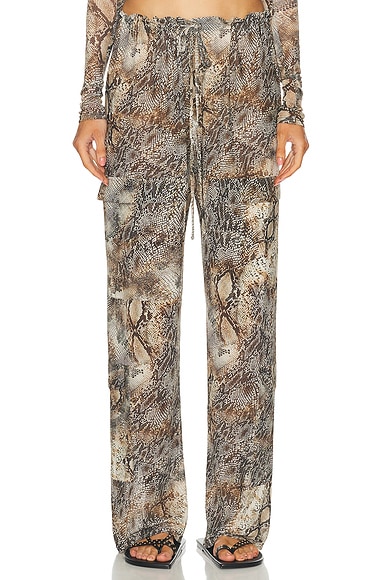 Printed Mesh Drawstring Cargo Pant