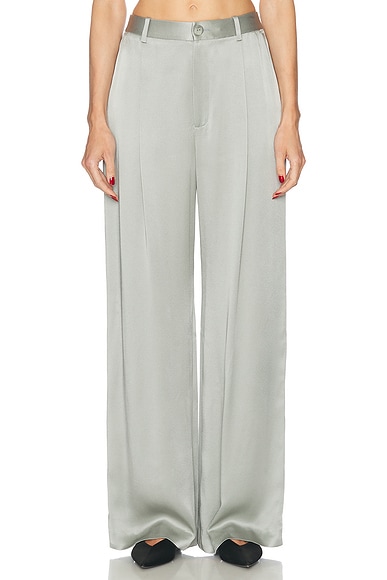 Lapointe Satin Relaxed Pleated Pant in Jade