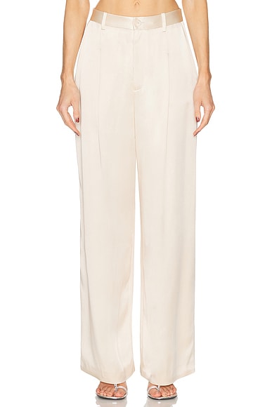 Lapointe Satin Relaxed Pleated Pant in Ecru