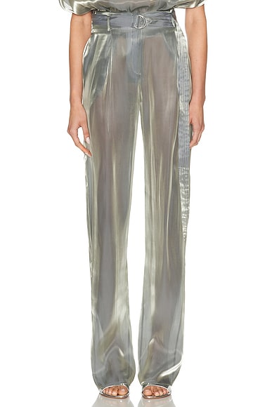 Lapointe Metallic Organza Belted Pant in Steel