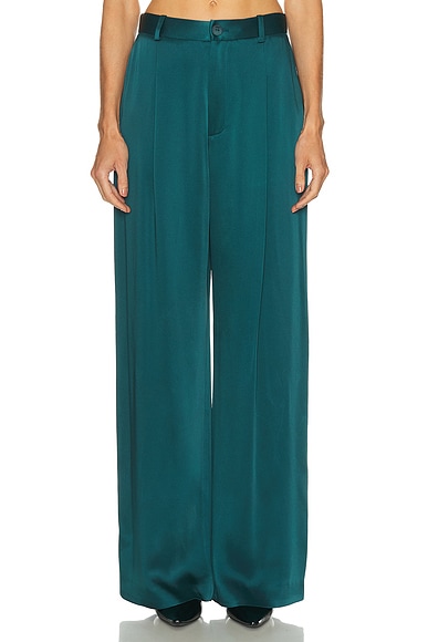 Lapointe Satin Relaxed Pleated Pant in Dark Teal