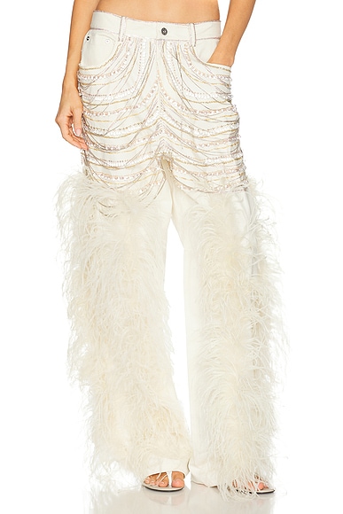 Cotton Twill Embroidered Straight Leg Pant