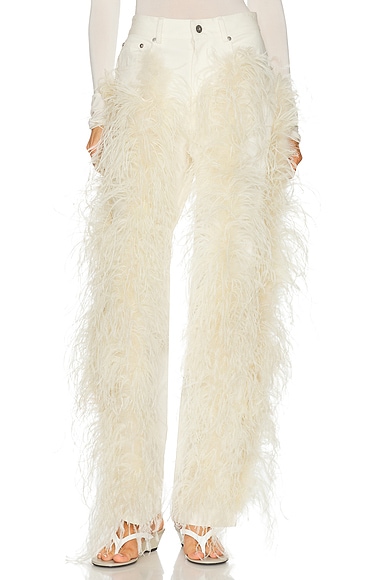 Stretch Cotton Twill Denim Pant With Feathers