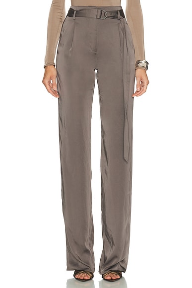 Lapointe Lightweight Satin Belted Pant in Steel