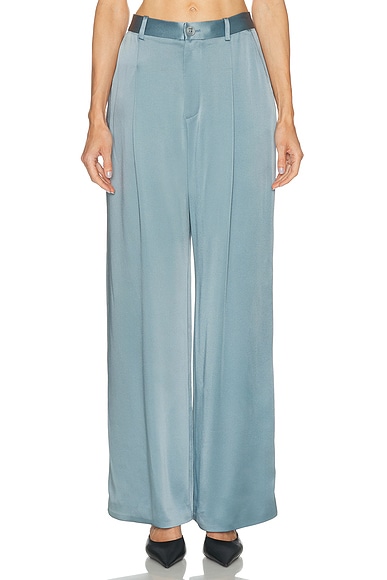 Lapointe Satin Relaxed Pleated Pant in Light Slate