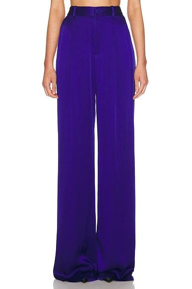 Lapointe Satin Relaxed Pleated Pant in Indigo