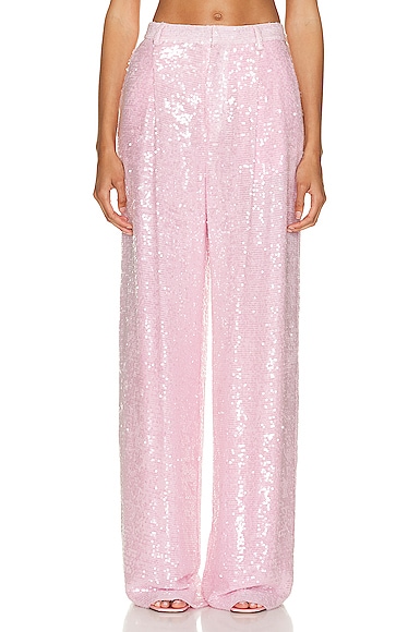 Sequin Viscose Relaxed Pleated Pant in Pink