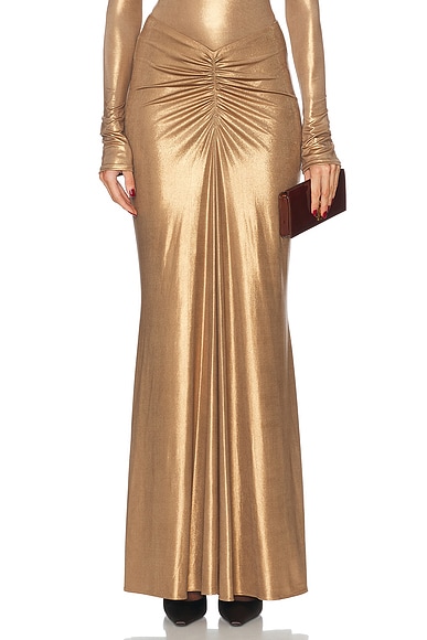 Coated Jersey Ruched Maxi Skirt