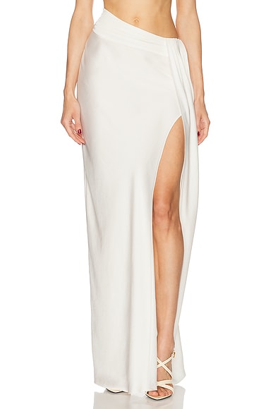 Lapointe Lightweight Satin Asymmetric Skirt in Cream