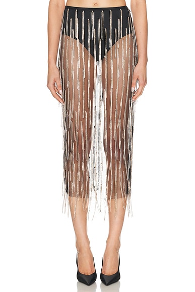 Rhinestone Fringe High Waist Skirt