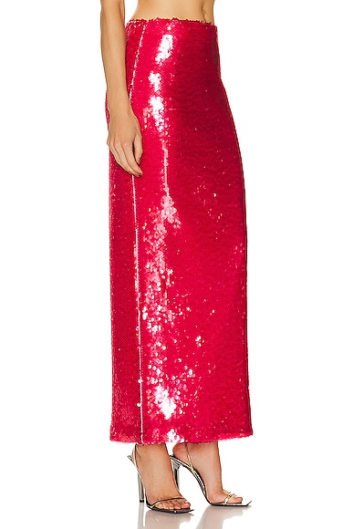 Shop Lapointe Stretch Sequin Long Pencil Skirt In Rouge