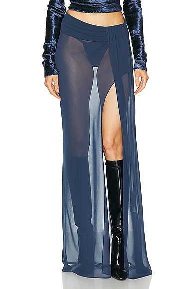Lapointe Lightweight Georgette Asymmetric Waist Maxi Skirt in Ink