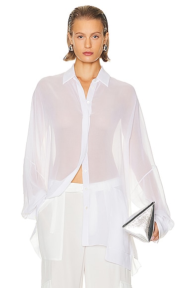 Shop Lapointe Lightweight Georgette Oversized Shirt In White
