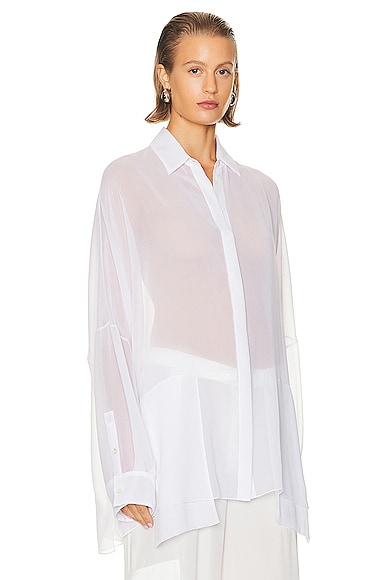 Shop Lapointe Lightweight Georgette Oversized Shirt In White