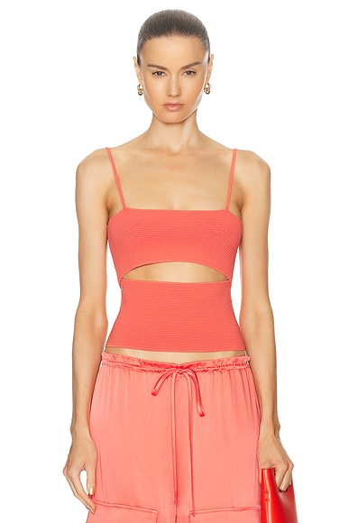 Lapointe Crepe Matte Viscose Front Slit Top in Hot Coral
