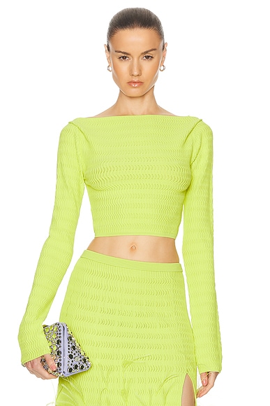 Lapointe Crepe Matte Viscose Boatneck Top in Lime