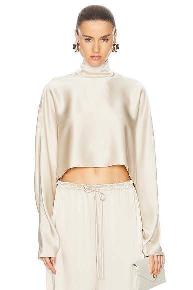 Lapointe Double Face Satin Crop Caftan Top in Sand