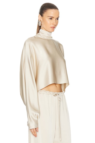 Lapointe Double Face Satin Crop Caftan Top In Sand