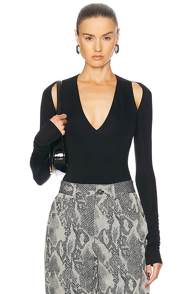 Lapointe Jersey V Neck Bodysuit in Black