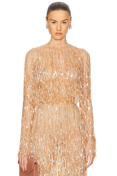 Fringe Sequin Cropped Top
